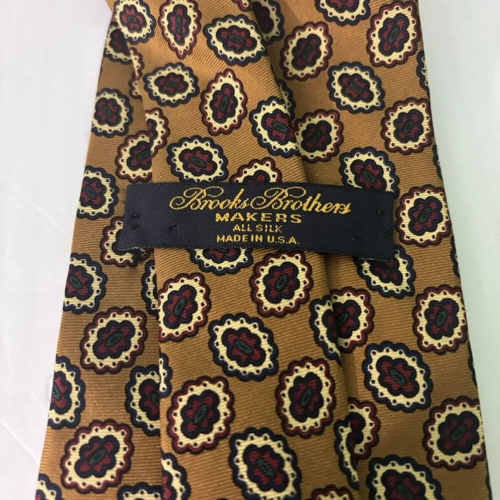 Brooks Brothers Makers Silk Necktie Tie Men's Brown Red Yellow Made in USA